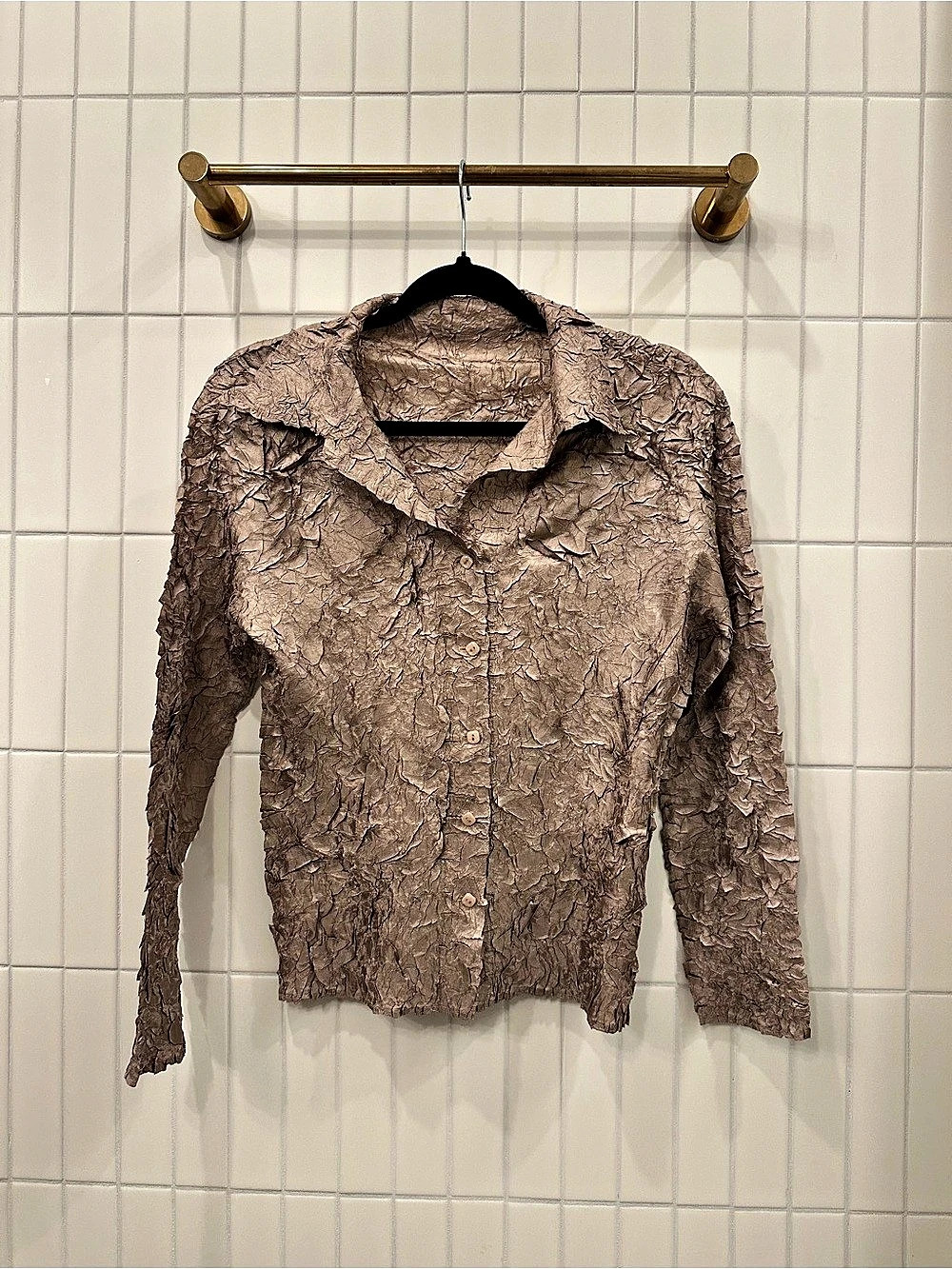 Masaki Matsuoka Textured Crinkle Button Down Shirt in Brown